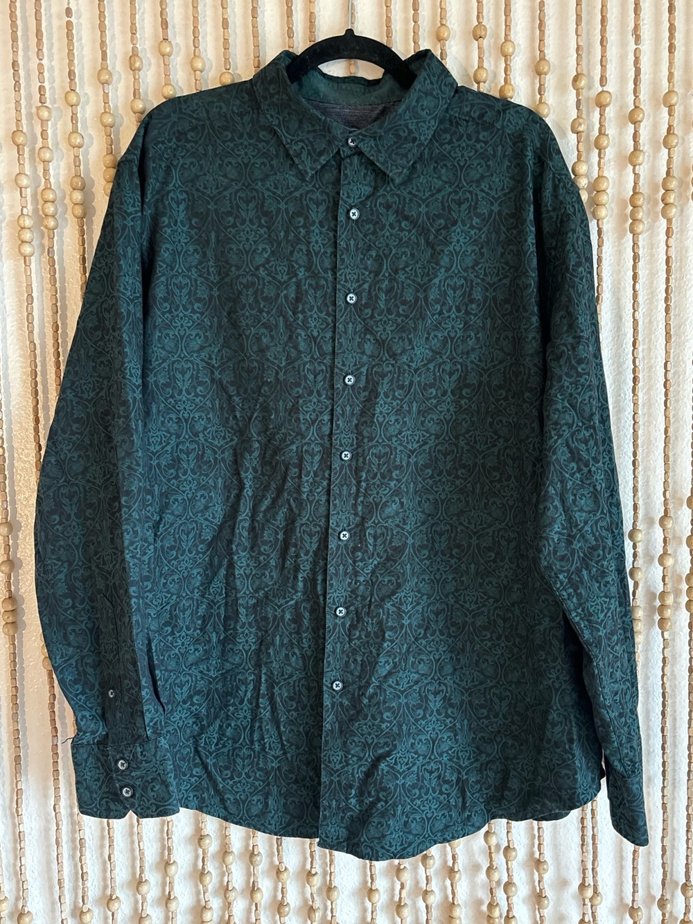 Robert Graham Brocade Ornate Emerald Teal Collared Button Down Cotton Mens Shirt